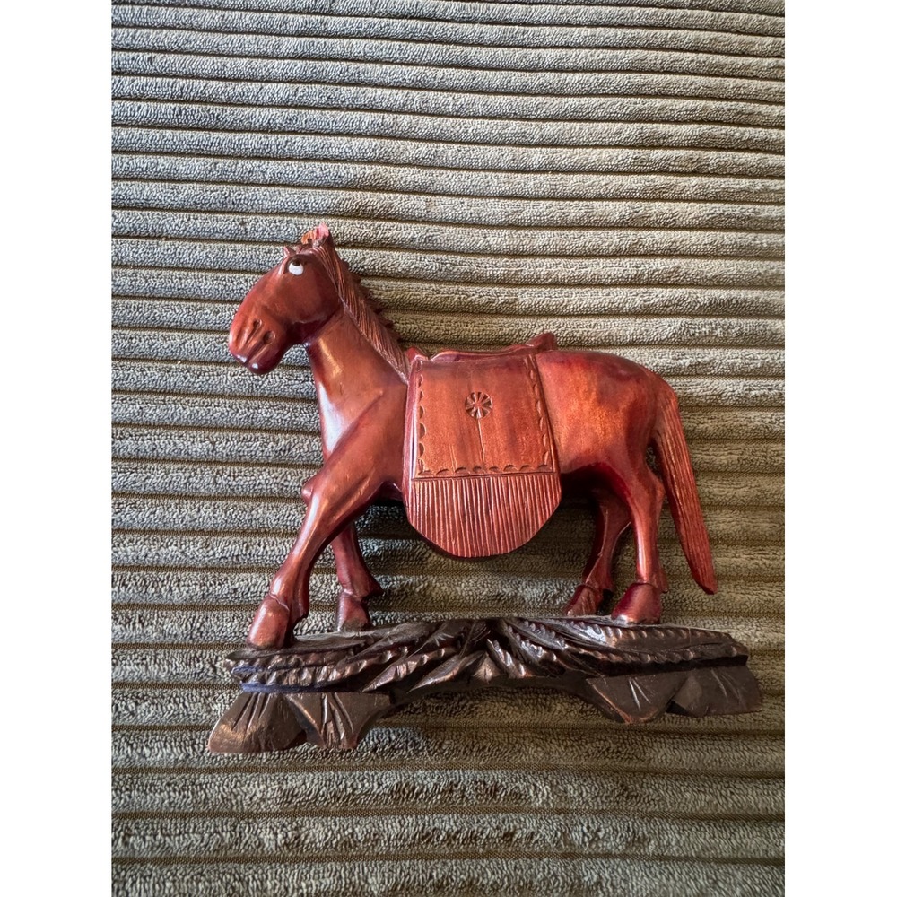 Vintage Hand Carved Wood Horse‎ Figurine Asian Folk Art Home Decor Statue